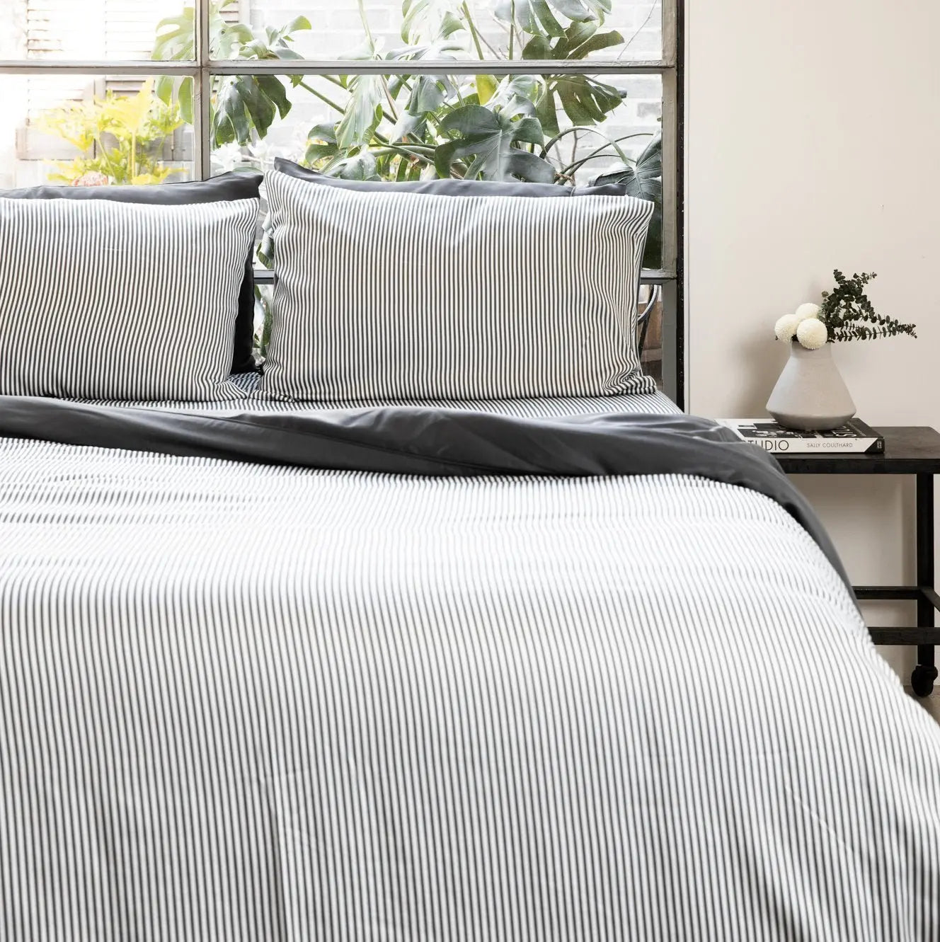 Slate Stripes | Signature Sateen Flat Sheet Made With 100% Organic Bamboo #Color_slatestripes