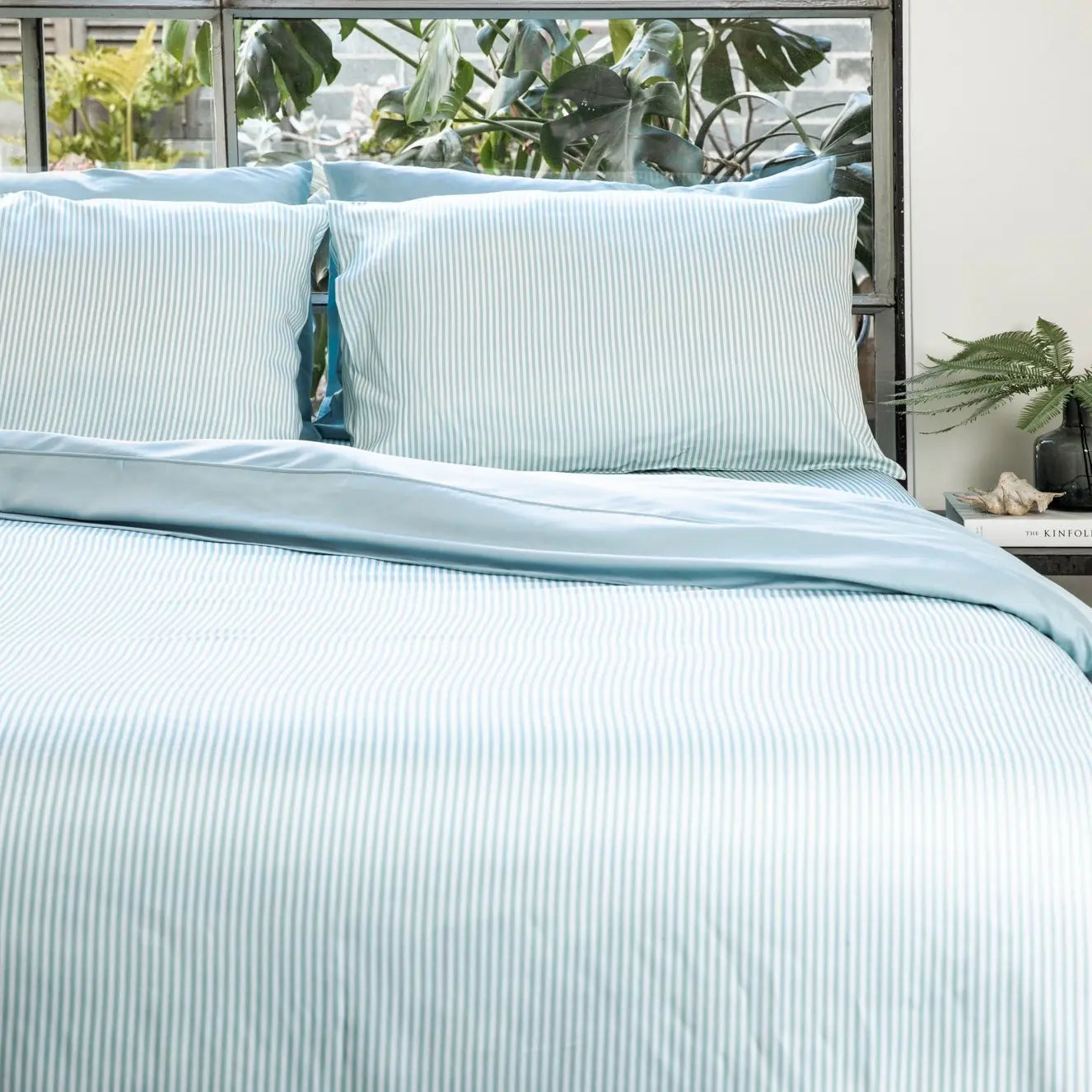 Starlight Blue Stripes | Signature Sateen Duvet Cover Made with 100% Organic Bamboo #Color_starlightbluestripes