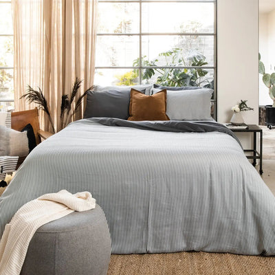 Slate Stripes | Signature Sateen Duvet Cover Made with 100% Organic Bamboo #Color_slatestripes